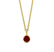 This ruby birthstone necklace features a bold red gemstone set in a classic pendant necklace for women.